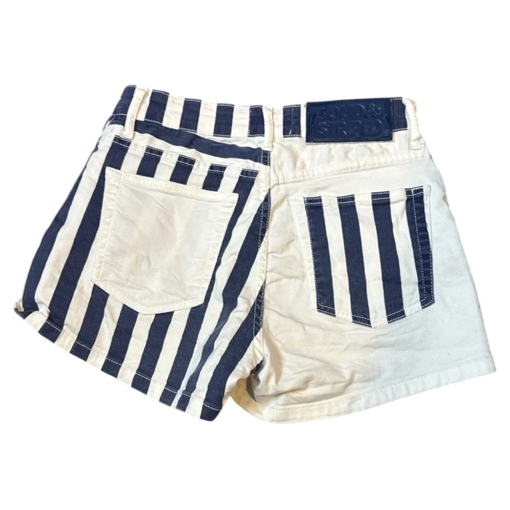 SOLID & STRIPED High Waist Blue and White Shorts - Picture 2 of 5